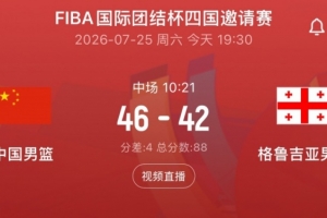 半场战报-中国男篮46-42格鲁吉亚 廖三宁13分 贺希宁9分